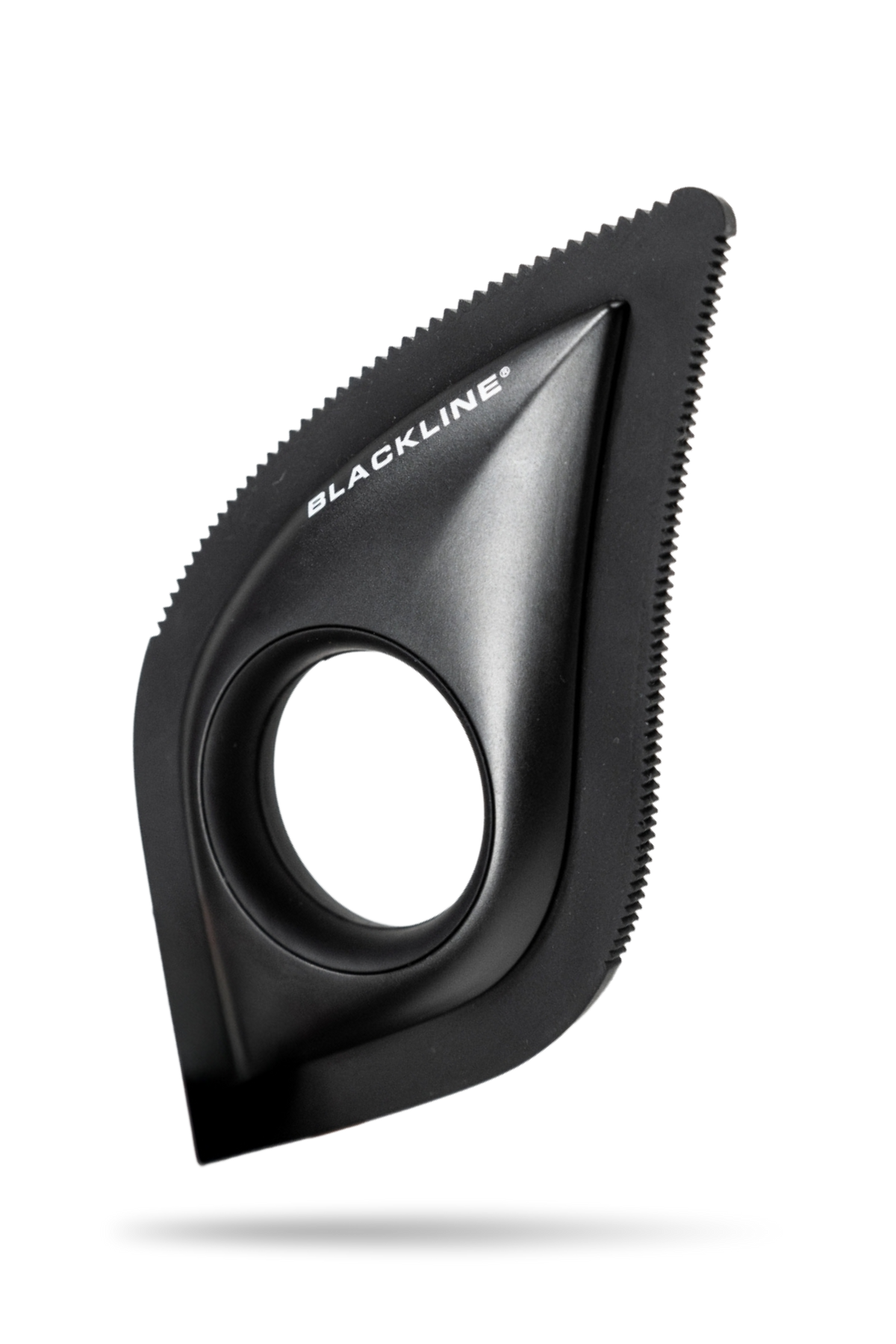 Black BLACKLINE pet hair removal brush with textured edges and a circular hand grip